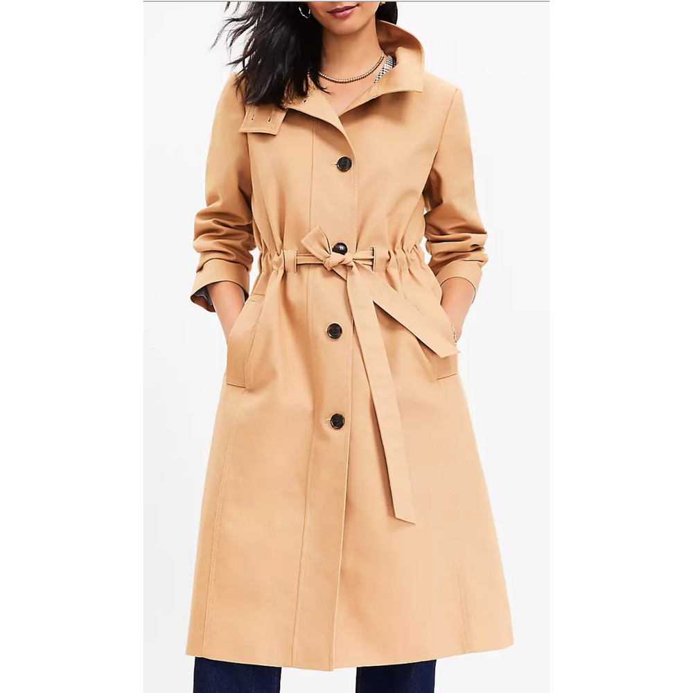 NEW ANN TAYLOR LOFT CAMEL ANORAK TIE WAIST COAT SIZE LARGE